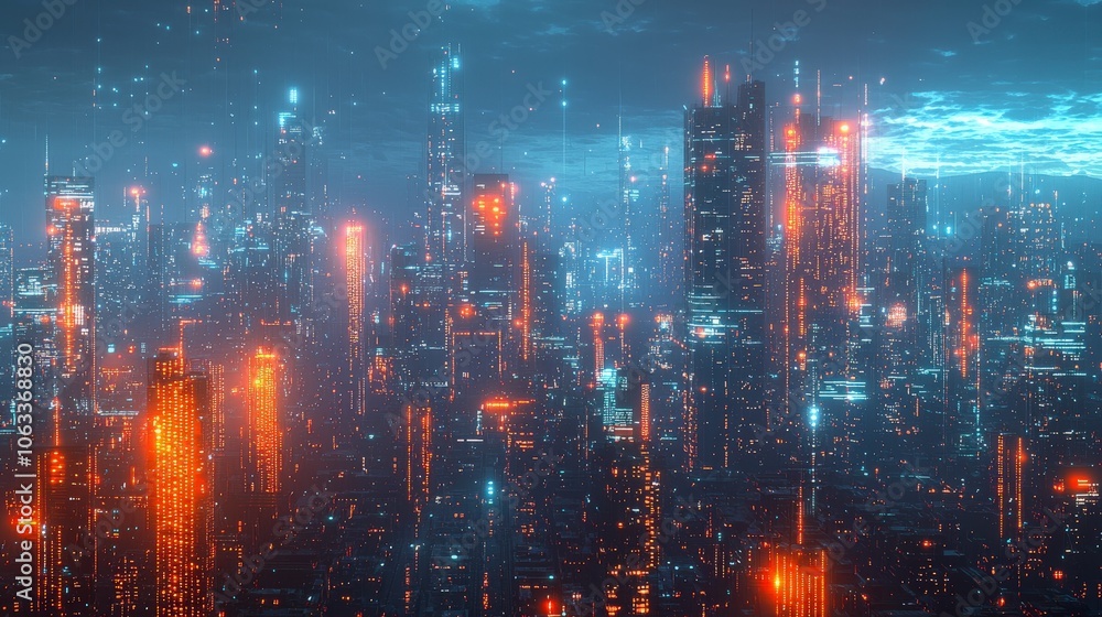 An illuminated skyline bursting with vibrant digital radiant hues, merging advanced city infrastructure with luminous art, creating a breathtaking futuristic vision. An illuminated skyline bursting with vibrant digital radiant hues, merging advanced city infrastructure with luminous art, creating a breathtaking futuristic vision.