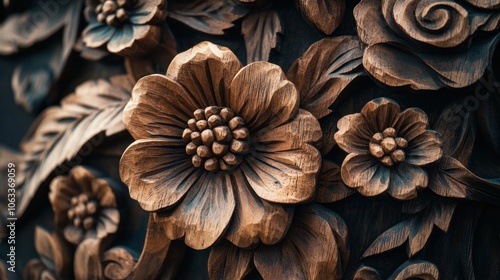Intricate wooden floral carving art for home decor and artistic inspiration