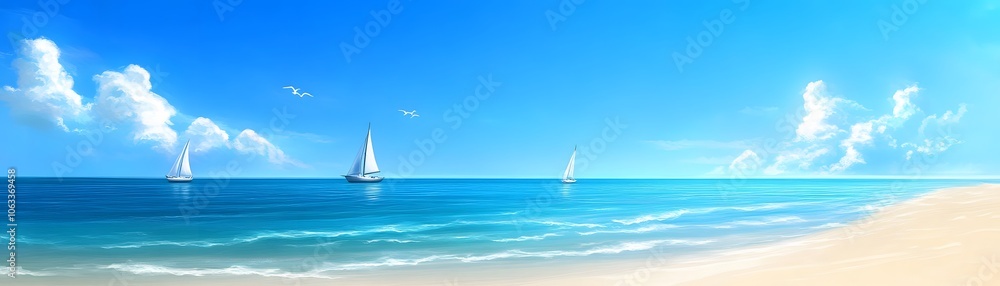 Obraz premium Sailboats on a Sunny Day with a White Sandy Beach