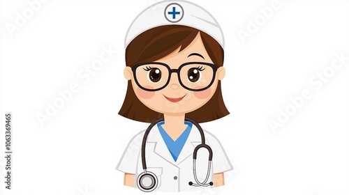 Cheerful Nurse Character with Glasses and Stethoscope