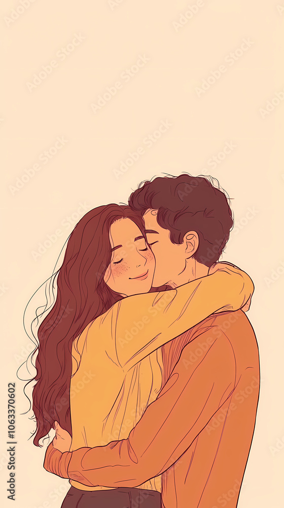 Valentines Romantic Hug in Anime Style: Kawaii Couple with Lofi Colors Valentines Romantic Hug in Anime Style: Kawaii Couple with Lofi Colors