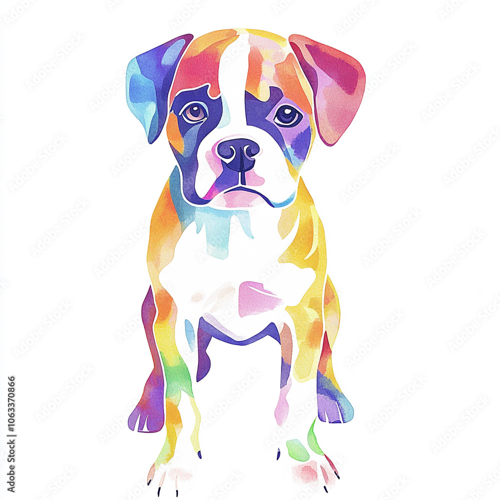 Obraz premium Boxer Dog Watercolor Illustration: Simple and Elegant White Background Design