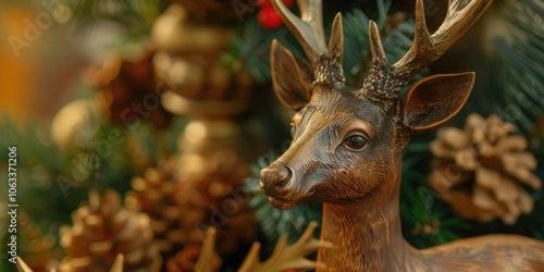 A detailed view of a deer sculpture's face, suitable for use in wildlife or nature-themed designs photo