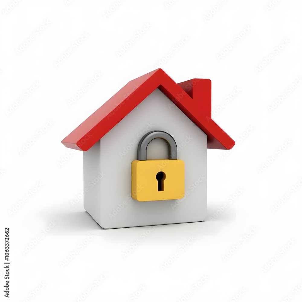 House Security Icon with Padlock Isolated on White Background