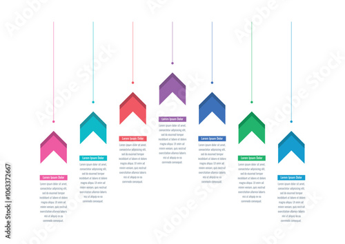 seven steps infographic template. Informational template with colorful up arrow sign. information template for business, education world