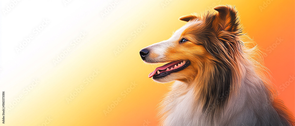 Naklejka premium Shetland Sheep Dog Smiling Minimalist Digital Art Print for Dog Lovers