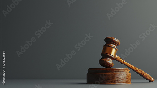 Close-up of a wooden judge's gavel on a wooden table, symbolizing the concept of law, justice and rights with place for text. photo