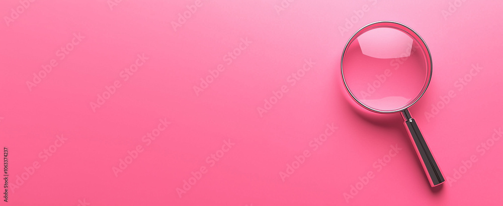 Magnifying glass on a vibrant pink background for exploration concept with place for text. Magnifying glass on a vibrant pink background for exploration concept with place for text.