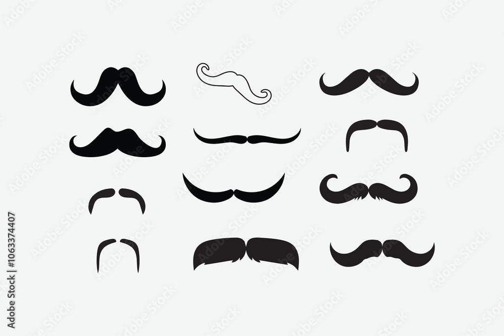 Set of mustaches silhouette vector illustration, easily editable file Set of mustaches silhouette vector illustration, easily editable file