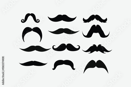 Set of mustaches silhouette vector illustration, easily editable file