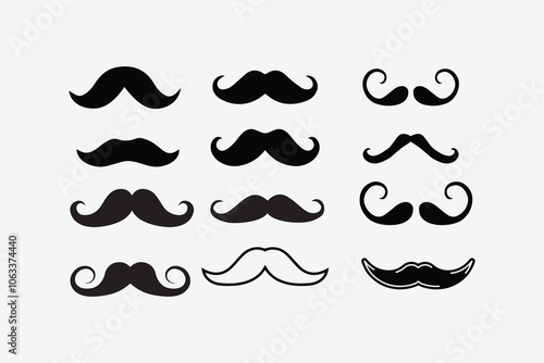 Set of mustaches silhouette vector illustration, easily editable file