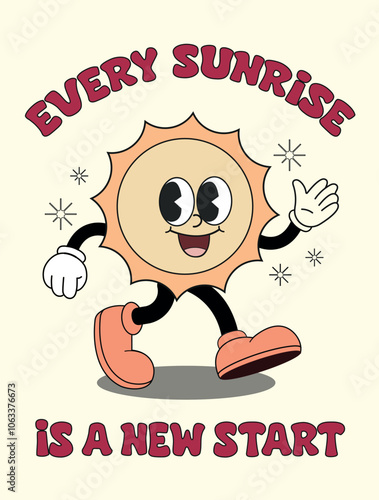 Groovy Retro 70s Poster with Sun Retro Cartoon Character. Positive Affirmation. Trending Wall Art. Mental Health Wall Art. Motivational Poster. Poster for School. Groovy Walking Sun