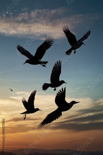 Silhouette birds flying in the sky