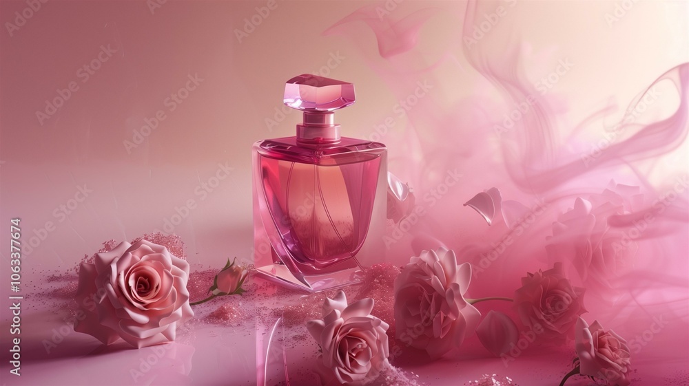 Luxurious and captivating image of a rose-scented pink perfume bottle with delicate floral accents
Luxurious and captivating image of a rose-scented pink perfume bottle with delicate floral accents