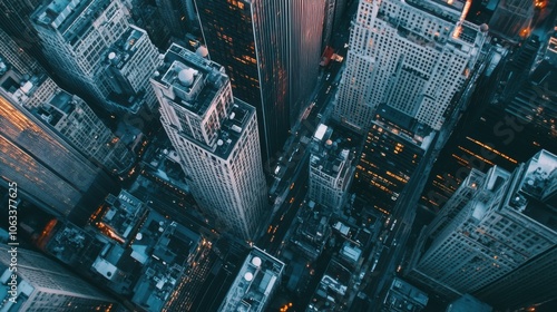 Aerial view of a sprawling city filled with tall, modern buildings