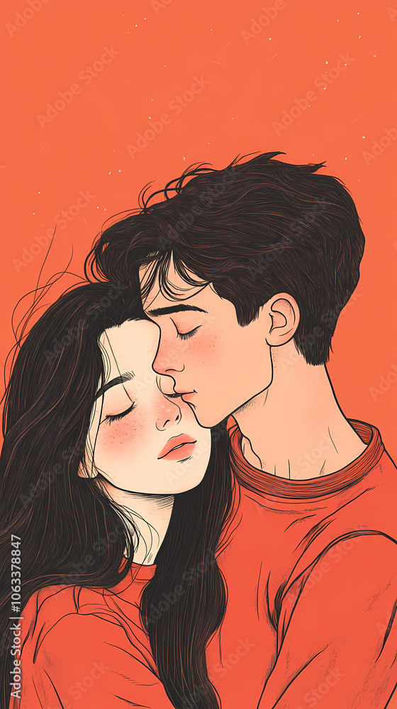 Romantic Hug in Anime Style: Kawaii Couple with Lofi Colors Romantic Hug in Anime Style: Kawaii Couple with Lofi Colors