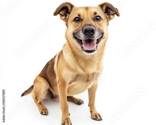 Happy Dog Sitting on White Background