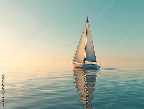 Sailboat peacefully sailing on smooth waters under a clear sky, captured with V6 style RA003860. photo