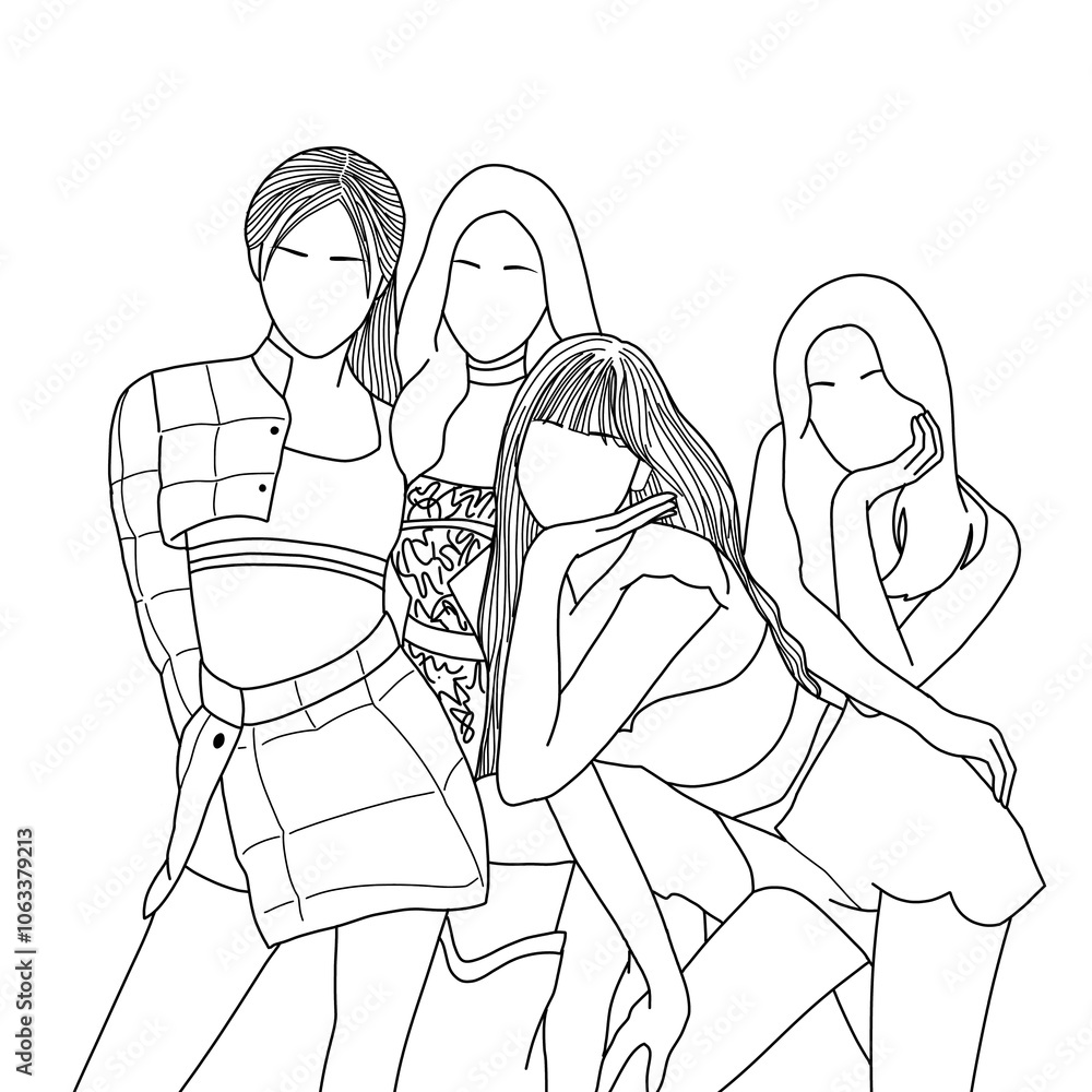 Fototapeta premium Line drawing of bff (four members)