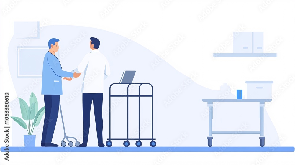 Nurse providing assistance to an elderly man during physical therapy exercises, demonstrating mobility support at home with empty space for text Nurse providing assistance to an elderly man during physical therapy exercises, demonstrating mobility support at home with empty space for text