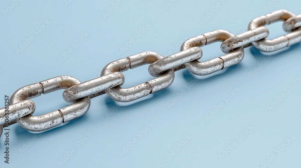 Fototapeta premium Metallic Chain Link on Blue Background