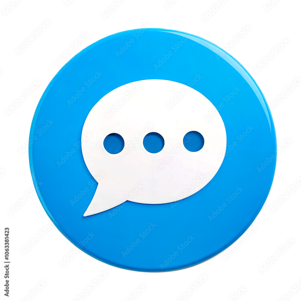A white speech bubble with three dots inside, on a bright blue circular background. This icon signifies messaging or conversation, often used for chat notifications or communications. A white speech bubble with three dots inside, on a bright blue circular background. This icon signifies messaging or conversation, often used for chat notifications or communications.