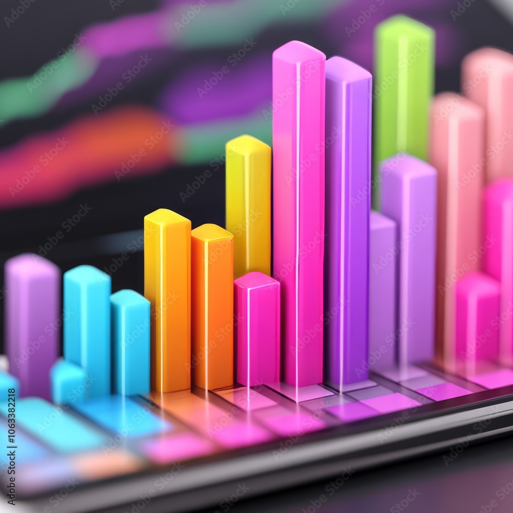Colorful bar graph on a digital device illustrating data visualization. Colorful bar graph on a digital device illustrating data visualization.