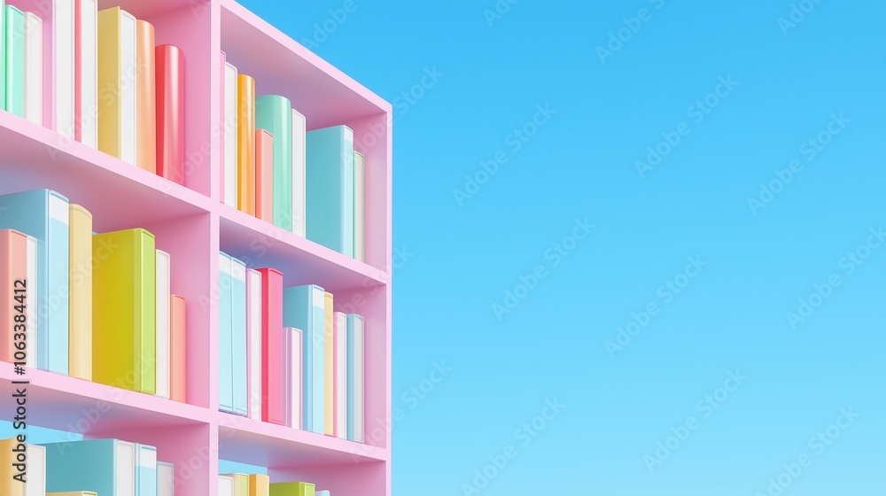 Bookshelf filled with colorful books, each representing a different subject, with a modern and sleek design. Bookshelf filled with colorful books, each representing a different subject, with a modern and sleek design.
