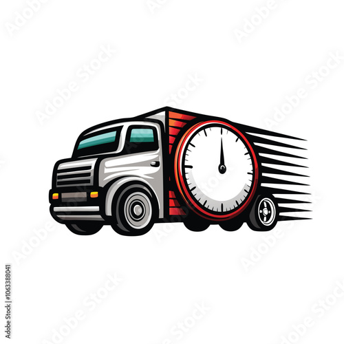 Design a vector illustration of a truck seamlessly integrated with a clock, symbolizing the passage of time and transportation.