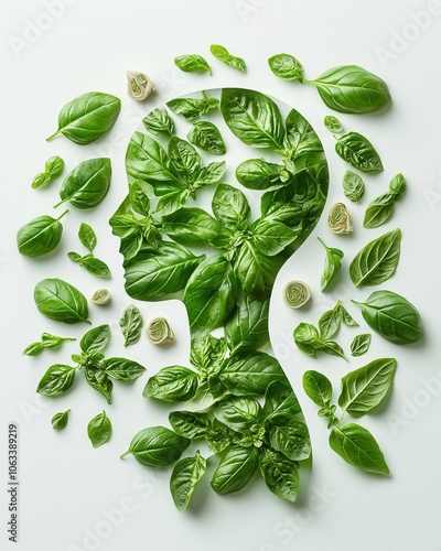 Wallpaper Mural Superfood and human body shape concept. A creative arrangement of green basil leaves forming a human silhouette symbolizing nature health and the connection between humanity and plant life Torontodigital.ca