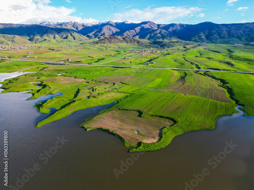 The pond and snowy mountains in Muş province photo