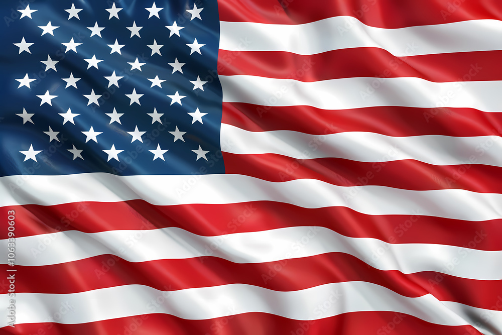 The waving flag of the United States, showcasing stars and stripes in vibrant red, white, and blue colors. The waving flag of the United States, showcasing stars and stripes in vibrant red, white, and blue colors.
