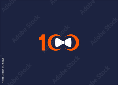 Number 100 with bow tie logo icon design vector design template inspiration