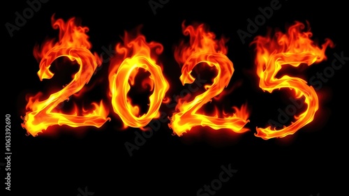 Happy New Year 2025, fire text background