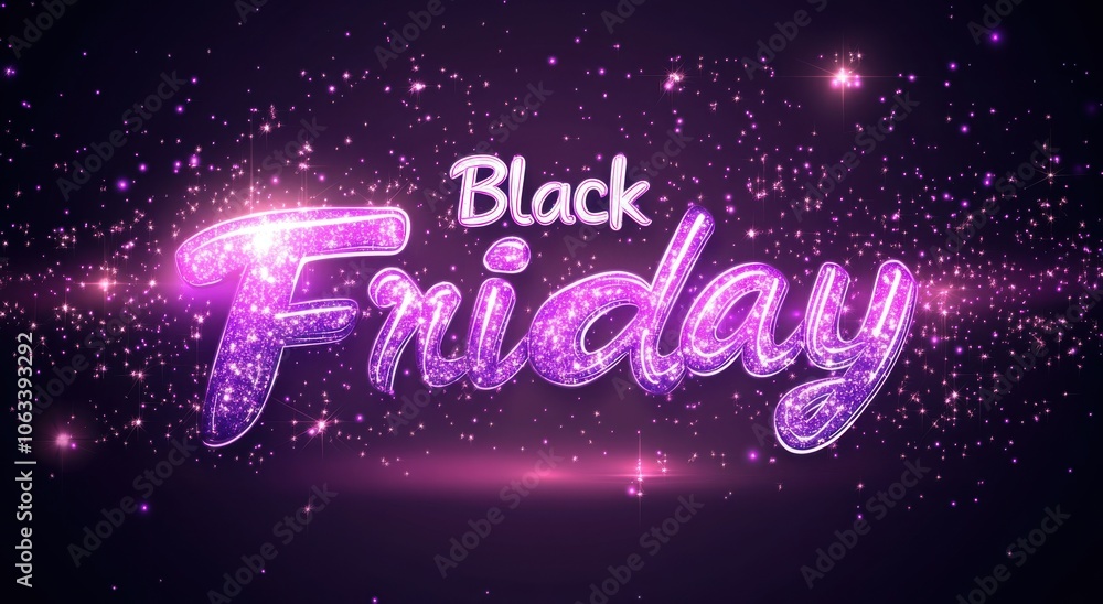 Vibrant neon Black Friday sign with sparkling light effects Vibrant neon Black Friday sign with sparkling light effects