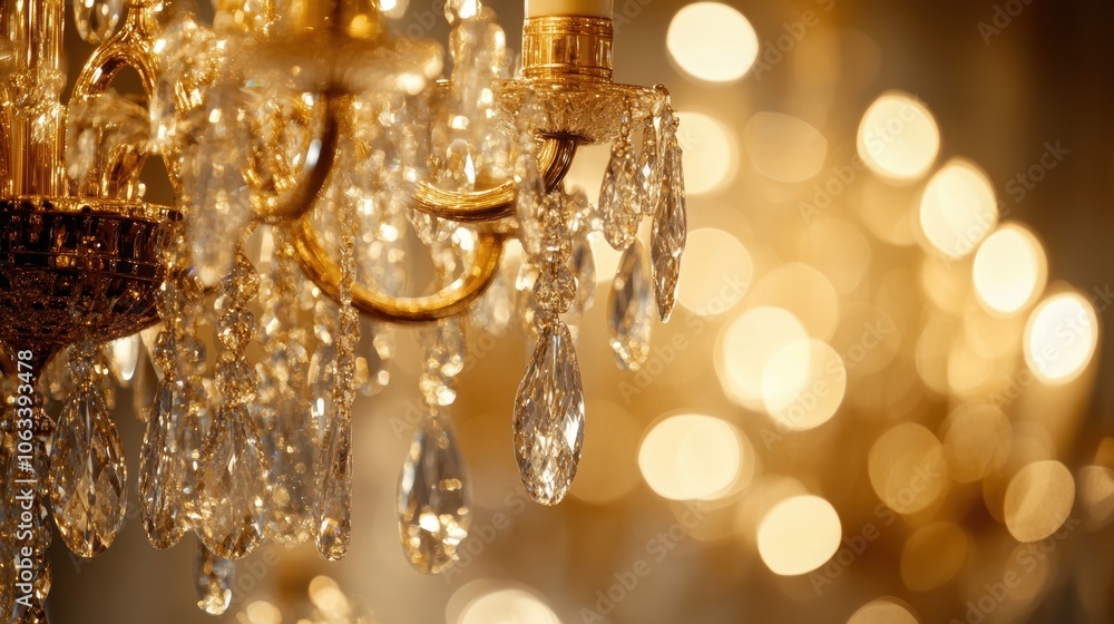 Crystal chandelier shining brightly in elegant setting, creating a luxurious ambiance Crystal chandelier shining brightly in elegant setting, creating a luxurious ambiance
