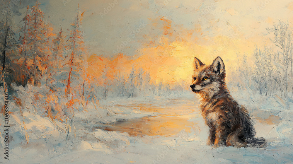 Majestic Baby Wolf in a Winter Landscape Majestic Baby Wolf in a Winter Landscape