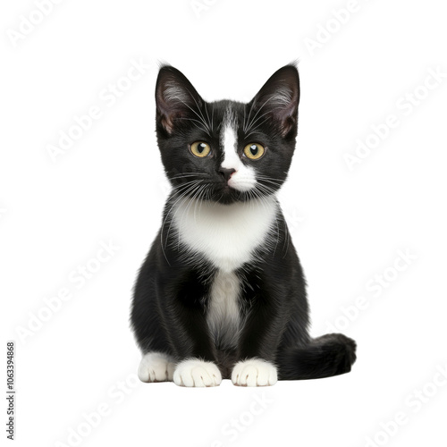 Cute Black and White Kitten Sitting and Looking at the Camera