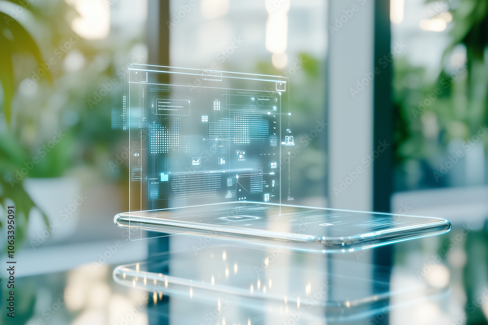 A sleek floating phone showcases dynamic apps in a modern, green workspace that inspires innovation