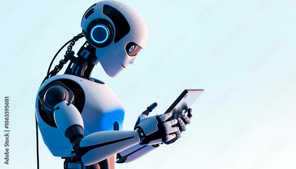 Ai robot using tablet isolate on transparency background PNG HD 4K ...