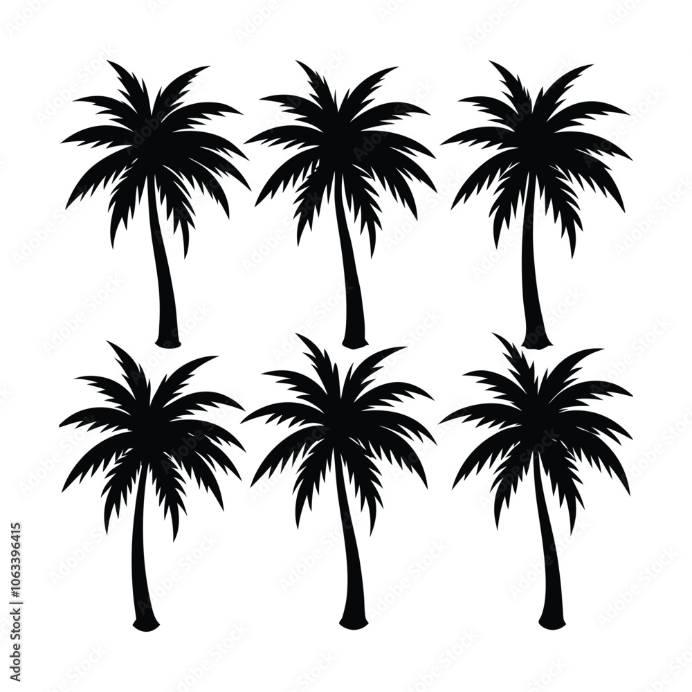 Fototapeta premium Set of Palm Trees Silhouettes Vector – Tropical Nature Illustration