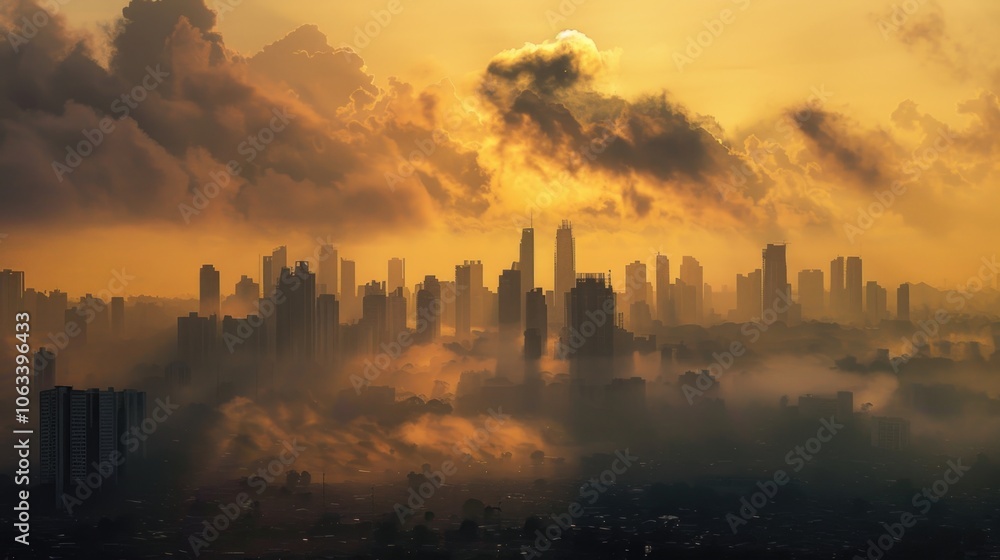 Fototapeta premium A view of a city with cloudy sky, perfect for use in urban or travel-related projects