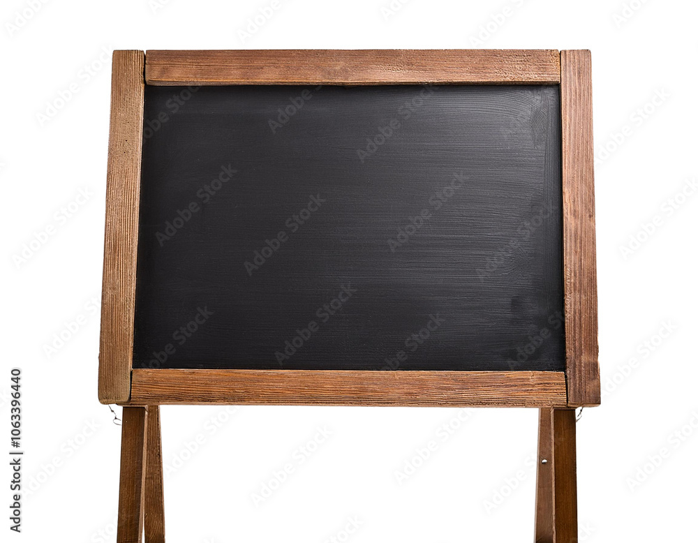 Wooden framed black chalkboard on a white background for educational or decorative use. Wooden framed black chalkboard on a white background for educational or decorative use.