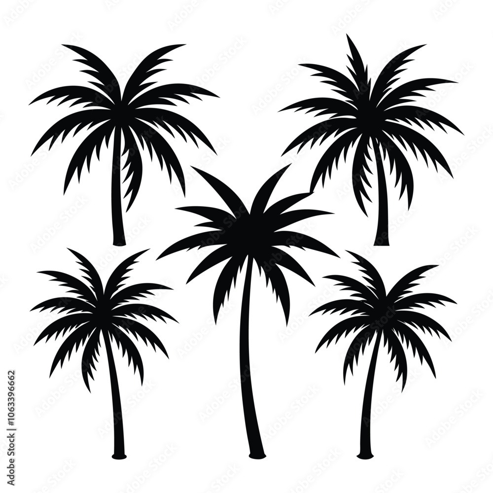 Fototapeta premium Set of Palm Trees Silhouettes Vector – Tropical Nature Illustration