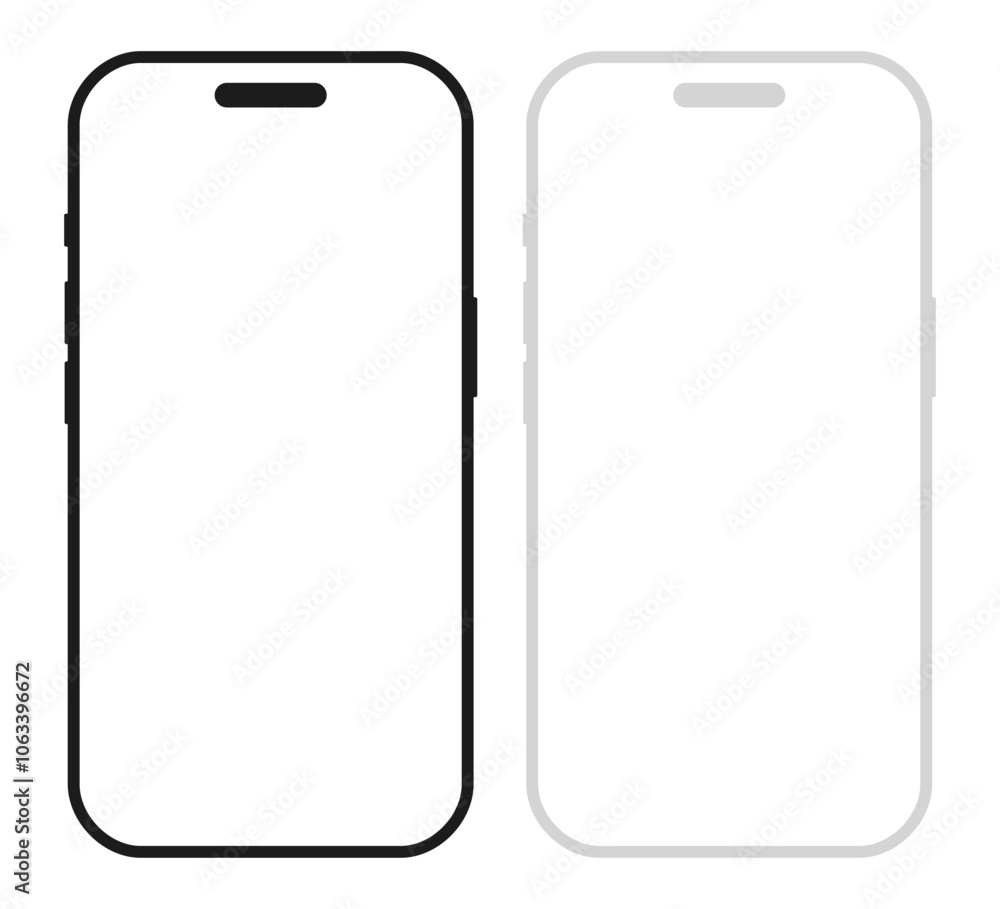Smartphone Iphone icons, black and white models smartphone, mobile phone with empty screen, smartphone mockup front view, mobile phone, ui, ux Smartphone Iphone icons, black and white models smartphone, mobile phone with empty screen, smartphone mockup front view, mobile phone, ui, ux