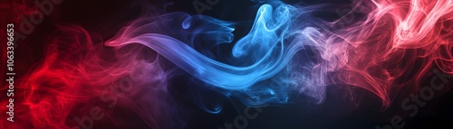 Abstract Swirling Blue and Red Smoke on a Black Background