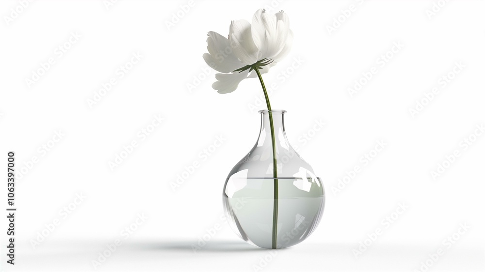 Minimalist design with a single white flower in a glass vase
Minimalist design with a single white flower in a glass vase