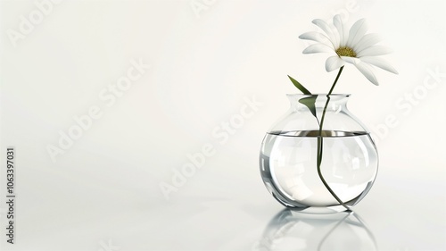 Minimalist design with a single white flower in a glass vase 