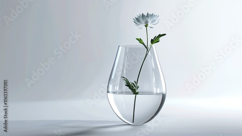 Minimalist design with a single white flower in a glass vase 