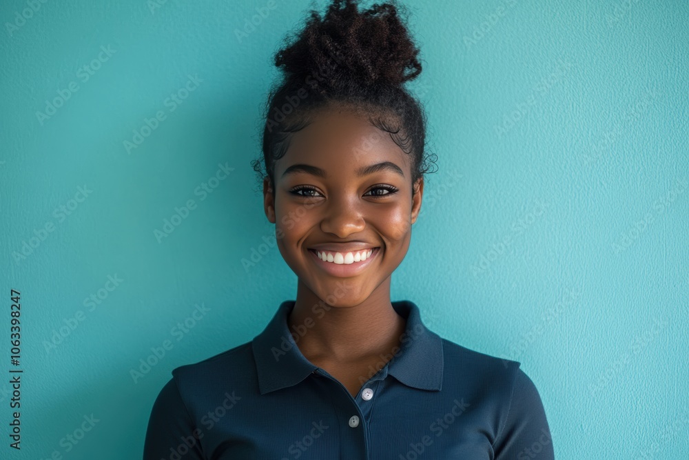 A Black woman in a uniform stands confidently in front of a turquoise background, highlighting reliability and friendliness for company branding. A Black woman in a uniform stands confidently in front of a turquoise background, highlighting reliability and friendliness for company branding.